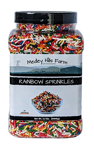 Rainbow Sprinkles By Medley Hills Farm In Reusable Container 2.2 Lbs. - Great Bulk Rainbow Sprinkles For Cake Decorating - Sprinkles For Cookie Decorating - Brownies And Ice Cream Toppings #TOP1