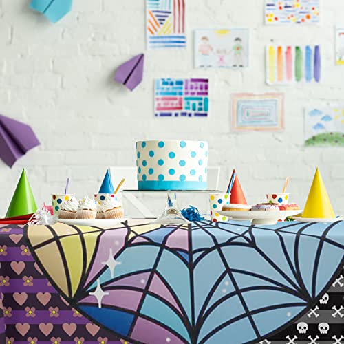 Gzbjmygs Wednesday Addams Tablecloths With Skull Web Table Covers Colorful Gothic Punk Style Decorations For Wednesday Theme Party Mexican Fiesta Halloween Kitchen Dining Room Supplies 53"X98" #TOP3