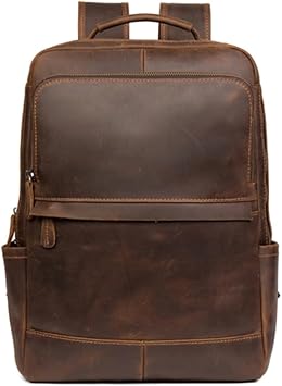 Stylish Vintage Leather Backpack,Fits 15.6" Laptop,Spacious & Durable,Ideal For Business Travel & Hiking,Trendy And Functional Design,Brown/Black