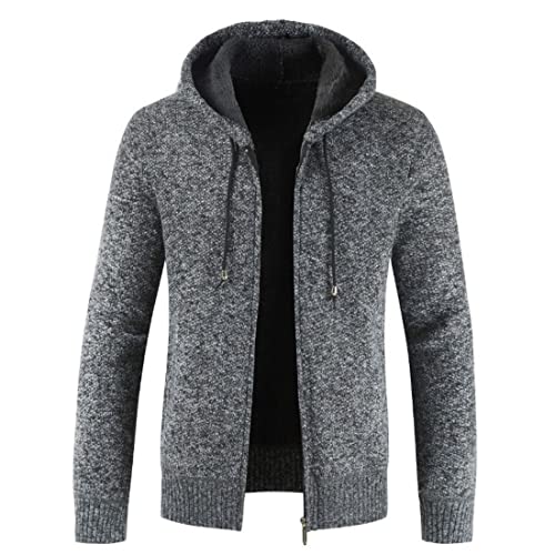 Image of Kinkia Men's Zip Up Hoodies Casual Long Sleeve Full Zipper Sherpa Fleece Lined Knit Cardigan Sweater Jacket with Pockets