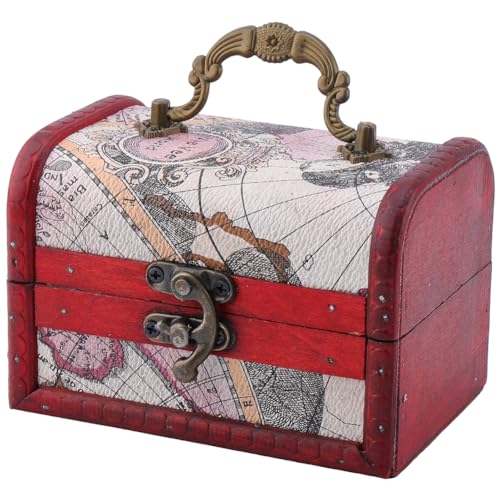 CALFOVERA Mini Baule del Tesoro retrò da Pirata, in Legno Vintage, per Gioielli, Piccolo Cofanetto Decorativo Europeo in Pelle PU con Manico per Gioielli, Perle, Ciondoli, Regali di Compleanno
