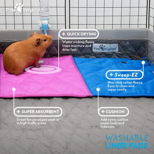 Paw Inspired Guinea Pig Cage Liner Pads | Washable Fleece Bedding, Waterproof Bottom | Super Absorbent Pee Pad or Pet Bed Mat for Guinea Pigs, Ferrets, Rabbits, Hamsters, Small Animals (12"x12", Blue) - Image 3