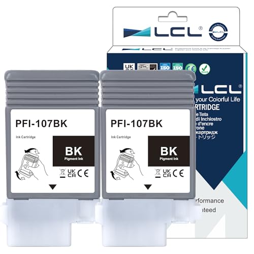 LCL PFI-107 Black 130ml Ink Cartridge Replacement for Canon PFI-107 PFI-107BK PFI107BK for Canon ImagePROGRAF iPF670 iPF680 iPF685 iPF770 iPF780 iPF785 (2 Pack)