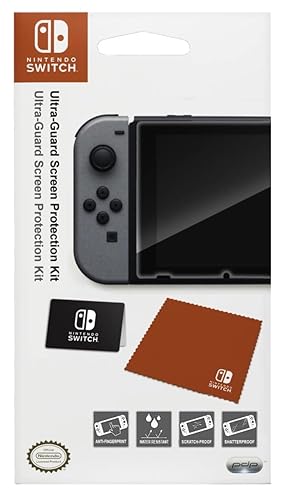 PDP Gaming Premium Ultra Guard Screen Protector Kit for Nintendo Switch, Ultra Thick Shatterproof HD Screen Protector, Cloth, Applicator,
