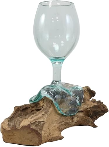 Miniatura 3 de Ebros Gift Handicraft Balinesa hecha a mano de madera natural de raíz gamal con cáliz de copa de vino fundida soplada a mano como vasos de aire,