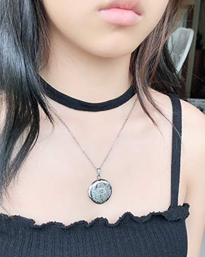 Youfeng SS-FL003-S Locket Necklace That Holds Pictures Flower Lockets Necklaces Pendant 18K Gold Plated Gifts Jewelry Silver Round thumb #5