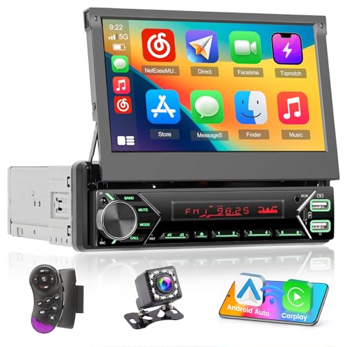 Inefala Autoradio CarPlay 1 DIN avec Android Auto sans Fil, Écran Rétractable Motorisé Tactile de 7 Pouces avec Bluetooth, Lien Miroir, FM/USB EQ Dab,...