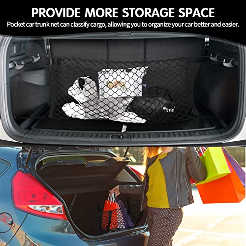 Automotive Cargo Net Stretchable And 3 Pocket Trunk Net Organizer Black Car Interior Accessories Cargo Storage Mesh Net Truck Bed Grocery Holder With Hooks Screws Buttonholes (35.4 X 15.7 Inches) #TOP6
