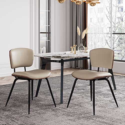 Aqg Dining Chairs Set Of 2 Mid Century Modern Dining Chairs Faux Leather Upholstered Chair With Walnut Wood Frame For Kitchen Dining Living Room Chairs (Beige, Pack Of 2) #TOP1
