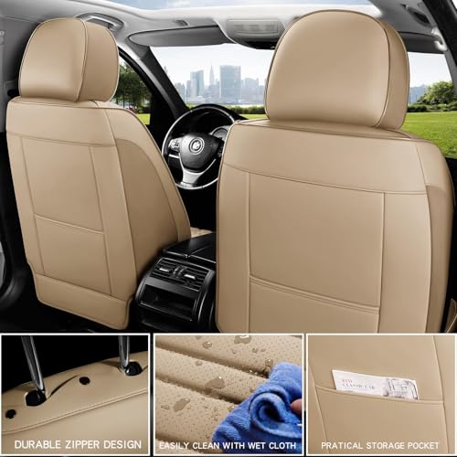 Image of MINGBRON Car Seat Covers,Car Seat Protector Waterproof,Seat Covers Full Set, Car Seat Protectors,Automotive Seat Covers Fit for Most Cars Beige