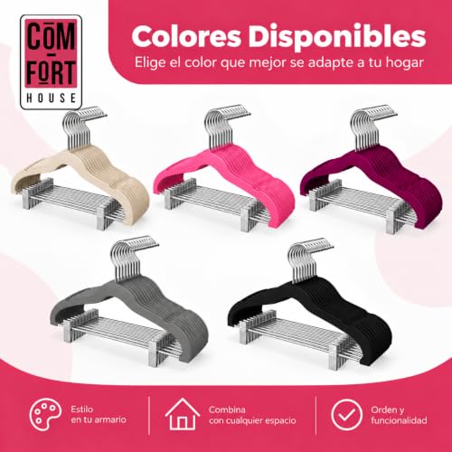 Miniatura 5 de Com-Fort House- Perchas Terciopelo Con Pinzas Antideslizantes- Color Beige 12 Unidades- 2 Clips Ajustables - Para Pantalones, Faldas Y Más - Gancho Giratorio 360 Ahorra Espacio