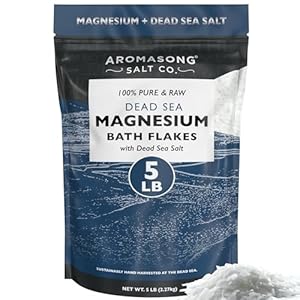 Aromasong Raw Magnesium Flakes for Bath + Dead Sea Salt for Soaking – 5 Lb Resealable Pack Magnesium Chloride Flakes – Organic Bath Salt Relaxing Mineral Soak (Packaging May Vary)