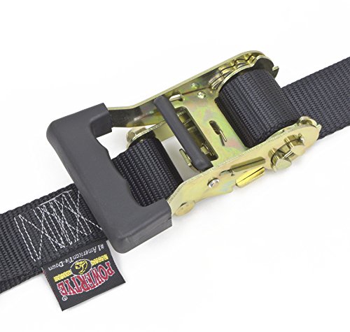 Powertye 1.5In X 7Ft Rubber Handle Ratchet Straps With Sheeptex Synthetic Sheepskin Soft-Tye W/Heavy Duty Latch-Hooks - 1,200 Lb. Wll / 3,600 Lb. Breaking Strength - Made In Usa, Black (Pair) #TOP1