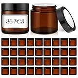 4 oz Small Glass Jars with Lids, Bumobum 36 Pack Amber Glass Lotion Jars with Inner Liners, 120ml Round Refillable Empty Containers with Blank Labels for Cream, Body Scrub, Cosmetic