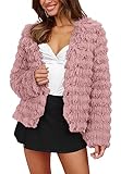 PRETTYGARDEN Womens Winter Coats Fashion Faux Fur Long Sleeve Fleece Shaggy Lightweight Fall Cropped Jacket Outerwear (Pink,Small)