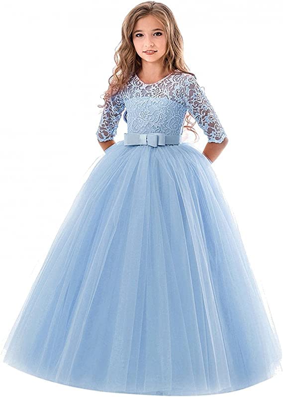 Image of Baby- Girl's Kid's Birthday Maxi Frock&Dress&Gown Princess Frock&Gown Color Sky Blue R J 330 12,13 Years Kidswear