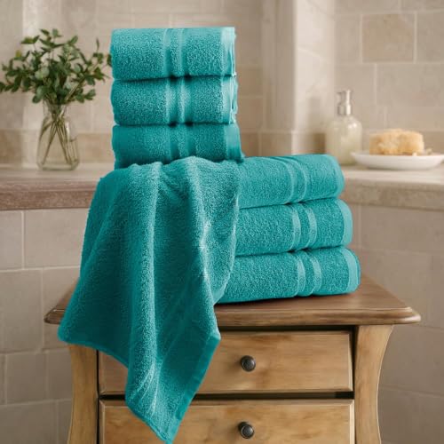 Image of 100% Cotton Terry Ultrasoft and Quick Absorbent 380 GSM Solid 6 pcs. Quick Dry Bath Towel Set for Bathroom or Gifting Towel Set (Sea Green)