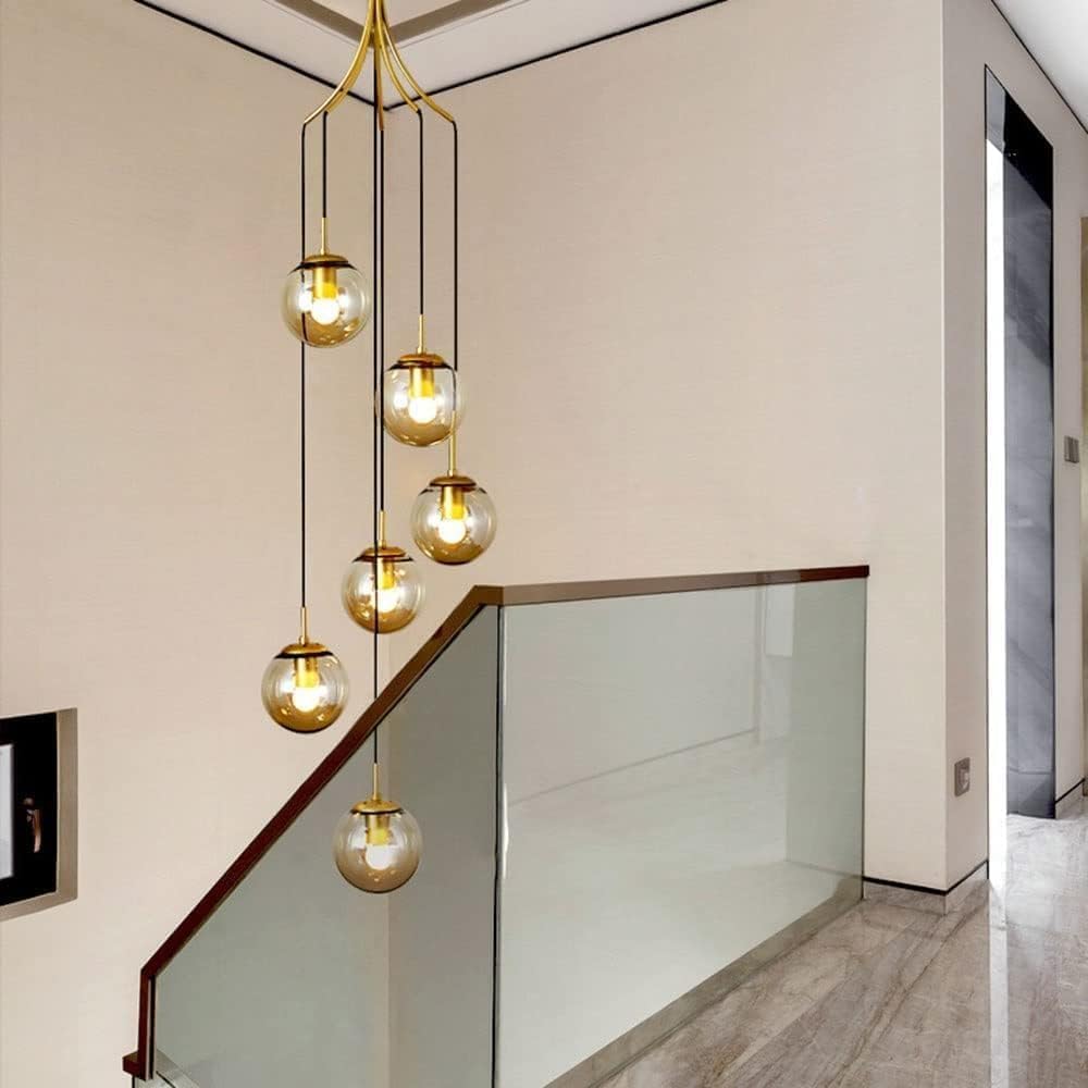 Lustre moderne à LED suspension nordique en verre ajustable pour grand salon
