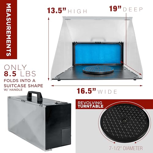 Master Airbrush Portable Airbrush Spray Booth Station with 25W Fan, Turntable & 5.6' Extension Hose, 16.5"x19"x13.5" Hobby Airbrush Booth for Painting, Models, Arts, Crafts, Cakes