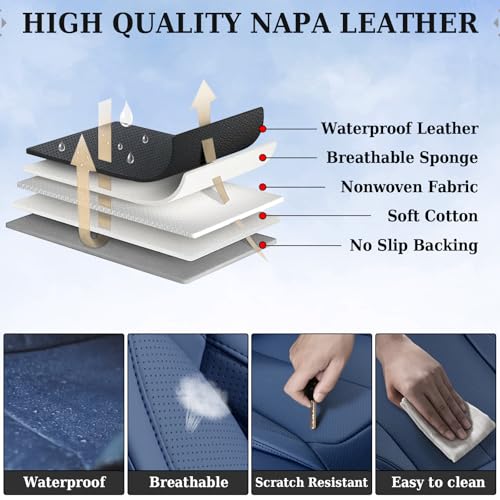 Image of Coverado Seat Covers, Car Seat Covers Front Seats, Car Seat Cover, Car Seat Protector Waterproof, Car Seat Cushion Nappa Leather, Blue Seat Covers Carseat Cover Universal Fit for Most Cars