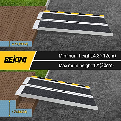 Bejoni 4Ft Aluminum Wheelchair Ramp, 600 Lbs Capacity, Non-Skid Surface, Portable Ramp With Handle, Handicap Ramp, Threshold Ramp For Home, Steps, Stairs, Doorways, Trunk, Garage #TOP4