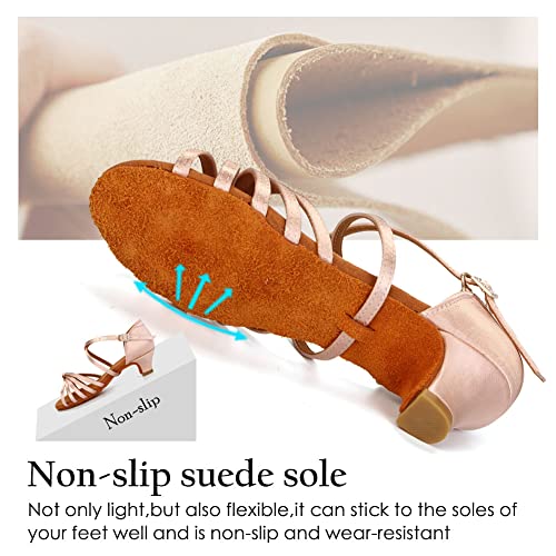 HROYL Women Satin Latin Dance Shoes 1.5inch Low Heel Salsa Practice Performance Ballroom Dancing Shoes XGG4