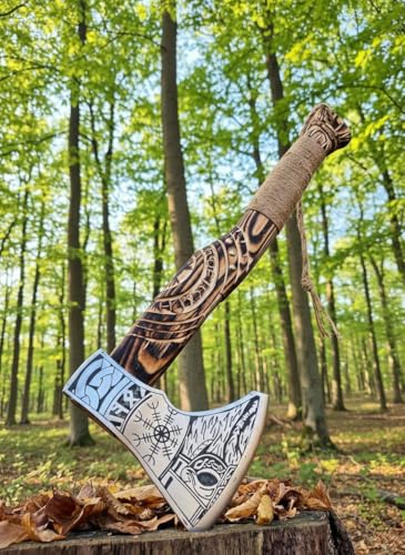 Hand Forged Viking Axe – Carbon Steel Blade with Ash Wood Handle and Leather Sheath, Camping, Hunting, Outdoor Hatchet Valhalla Ax, Medieval Axe, Authentic Norse Axe, Historical Gift for Men