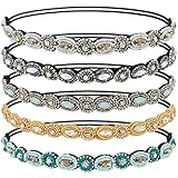 AMCAMI 5Pcs Beaded Headband Rhinestone Headbands for Women Elastic Headband Women Headbands Handmade