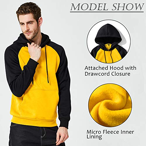 Men Classic Lightweight Hooded Sweatshirt Gym Workout With Adjustable Drawstring, Yellow-M #TOP3