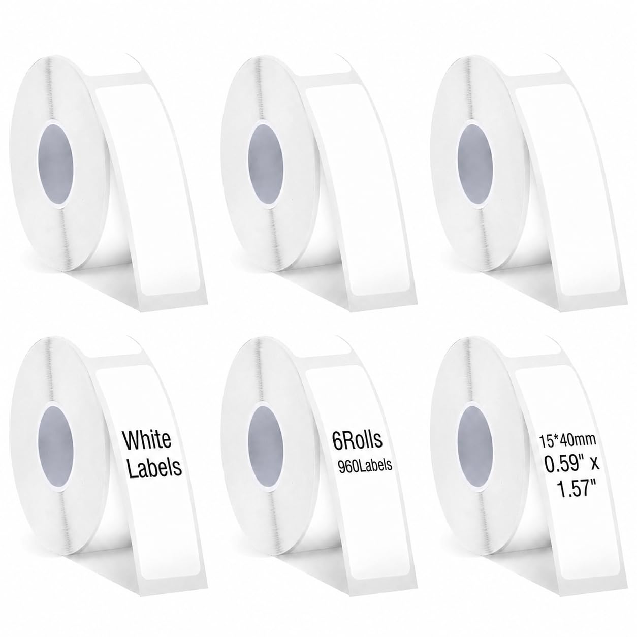 ToVii White Label Tape 15x40mm,960pcs 6Roll for D30
