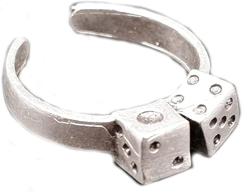 DICE RING - Casino Ring Silver Plated Dice Ring Luck Ring Rolling Dice Ring Mens Ring Carved Statement Adjustable Ring QD356