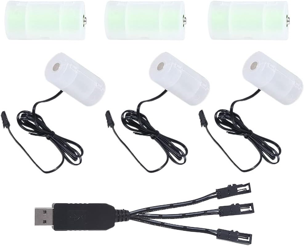 3in1 USB to 1.5V 3V 4.5V 6V C Battery Cable Replace 1-4pcs Size C Cell Batteries for Clocks Lamps