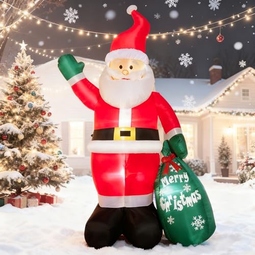 Aimosen 240CM/8FT Weihnachtsmann Aufblasbar Aufblasbare Weihnachtsdeko Außen mit LED Beleuchtet, Aufblasbarer Outdoor Deko für Aussen, Draußen, Hof, Garten, Rasen，Wetterfeste IP44 Garten-Deko