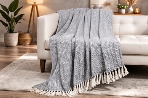 Image of Tarantaran All Season Cotton Weaved Throw Blanket for Bed /Sofa 50x70 INCHES (Grey)