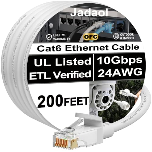 Jadaol [UL Listed] Snagless Cat6 Ethernet Cable 150 ft 10Gbps, PoE++, White