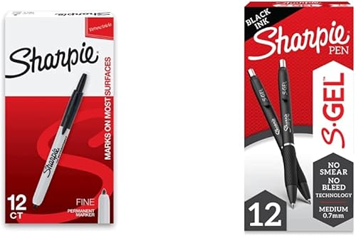 SHARPIE Marcadores permanentes retráctiles, juego de marcadores de punta fina, bolígrafos de gel S-Gel, punta media (0.028 in), bolígrafo de gel de