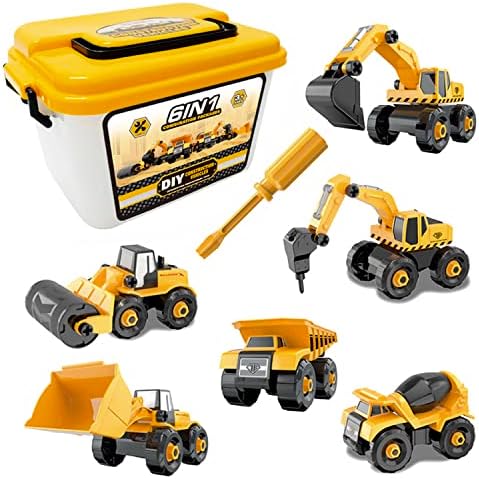 COOZI 6-in-1 Construction Toy Box for Children Creative & Fun Construction Toys for 3 Year Olds | Box Includes Excavator, Bulldozer, Cement Truck, Dumper & More | Construction Gifts for Kids