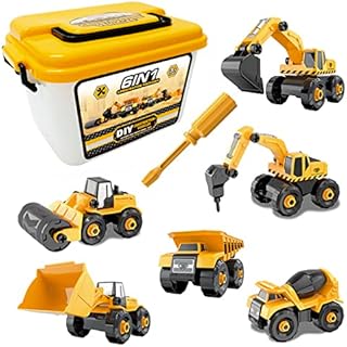 COOZI 6-in-1 Construction Toy Box for Children Creative & Fun Construction Toys for 3 Year Olds | Box Includes Excavator, Bulldozer, Cement Truck, Dumper & More | Construction Gifts for Kids