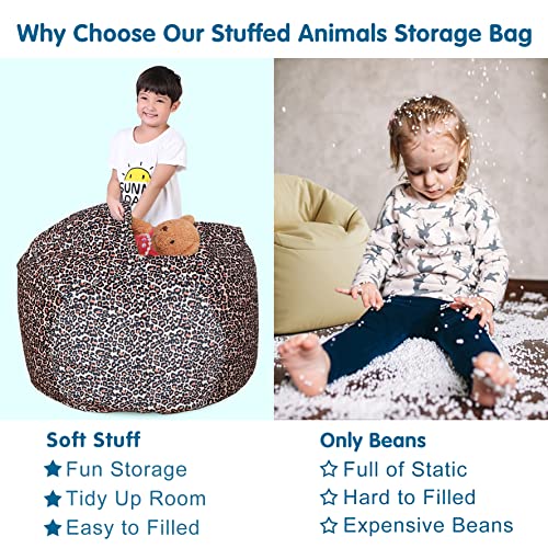 Lukeight Stuffed Animal Bean Bag Storage For Kids And Teens Without Filling, Stuffed Animal Storage Bean Bag Chair, Soft Velvet Leopard Print Bean Bag Chair Cover For Kids, (No Beans) X-Large #TOP4