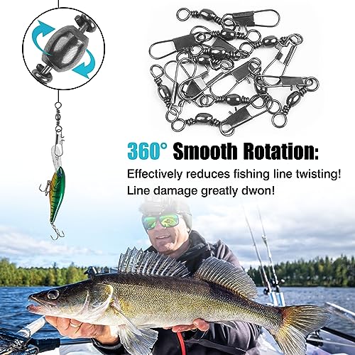 VATEICO Fishing Barrel Swivel with Safety Snaps,50pcs/Pack High Strength Saltwater Fishing Swivel Interlock Snaps Stainless Steel Freshwater Leader Lure Connector Accessories 10# - Thumbnail 6