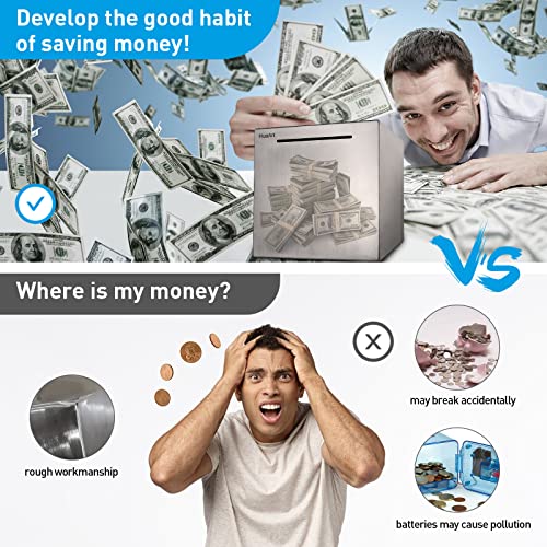 Image of Piggy Bank for Adults,Safe Piggy Banks Made of Stainless Steel,Can Only Save The Piggy Bank that Cannot be Taken Out(4.72 inch)