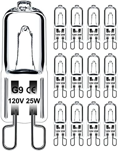 Jaenmsa G9 Halogen Light Bulbs, 12 Pack 25 Watt 120V G9 Bulb 2 Pin Base JCD Type, Dimmable T4 Bi-Pin Xenon Small Light Bulb for Range Hood Light, Microwave Oven, Bathroom Light Bulbs, Chandeliers…