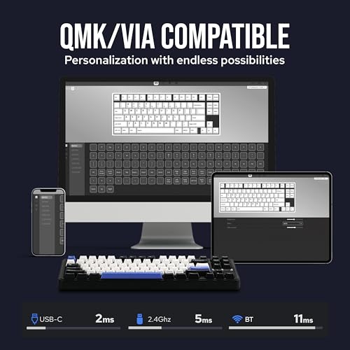 Image of EPOMAKER TH85 QMK /VIA Wireless Gaming Keyboard, BT5.0 /2.4GHz /USB-C, Hot Swappable Pre-lubed Custom Creamy Jade Linear Switches, Gasket Creamy Keyboard for PC /Mac /Office /Gaming (Black&White&Blue)