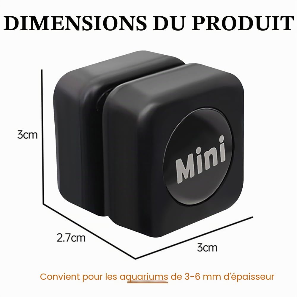Brosse magnétique pour aquarium - 3 cm - Mini tampon de nettoyage pour aquarium de 3 mm à 6 mm d'épaisseur - Jusqu'à 40 l - Non flottante