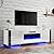 LUXOAK U-Shaped Legs 70" Fireplace TV Stand, Mirrored Finish Media Console with 36" Electric Fireplace, Modern LED Lights Storage Entertainment Center for TVs Up to 80", All White