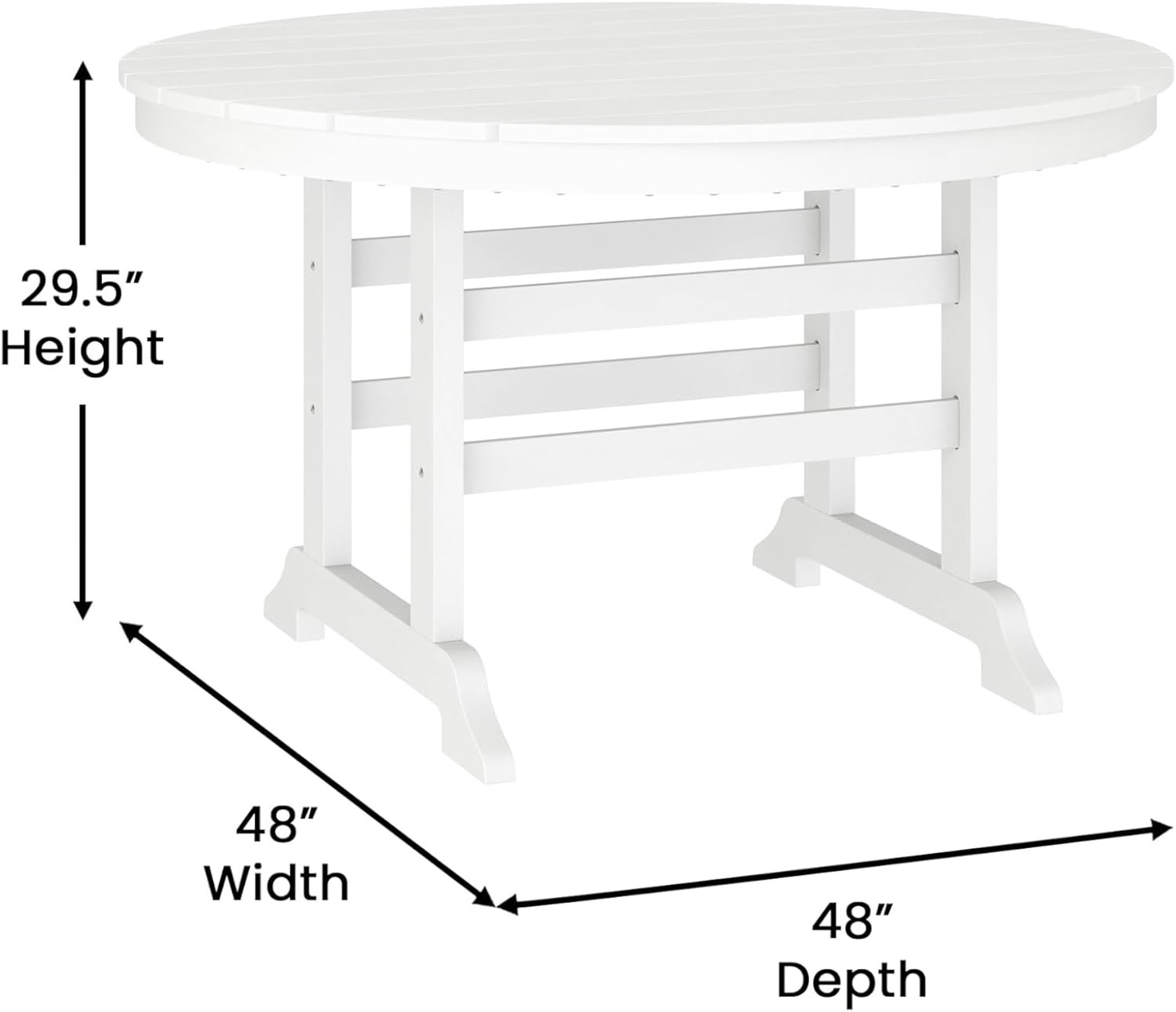 EMMA + OLIVER Elyria Outdoor Dining Table for 4, Adirondack Style Recycled HDPE All-Weather Table, UV Fade and Weather Resistant, 48" Round, White