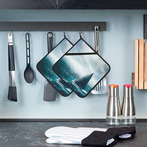 Great White Shark Fin Above Water 3D Illustratio Pot Holder Heat Resistant Pot Holders For Kitchen Heat Resistant 2 Pcs Kitchen Sets 8×8 Inch For Cooking And Baking #TOP5