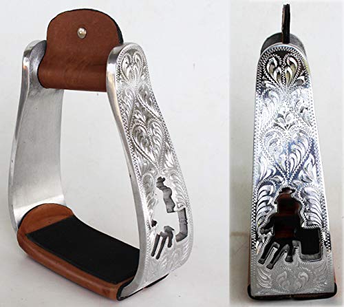 CHALLENGER Horse Western Turquoise Aluminium Engraved Barrel Racer Angled Stirrups 51151SL