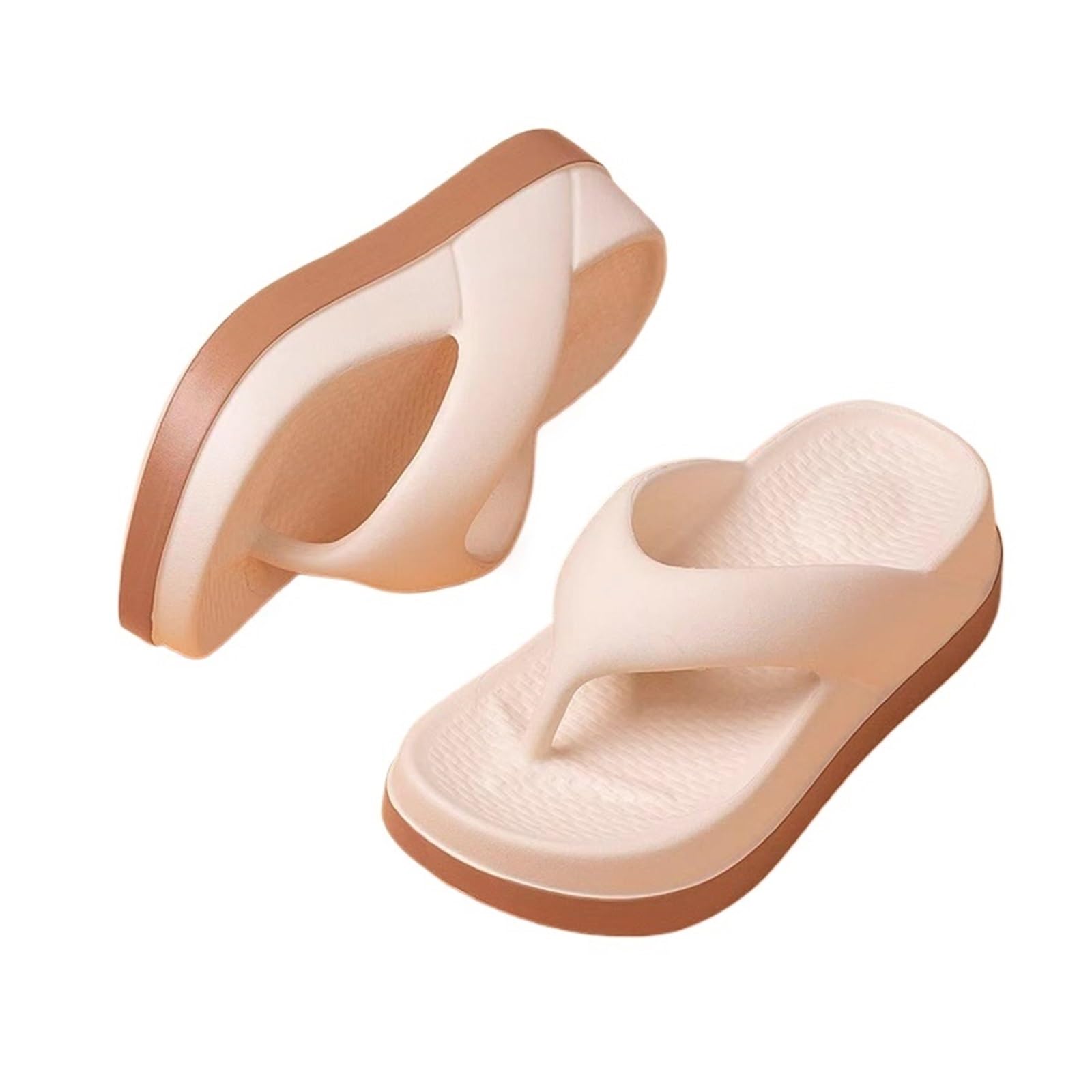 GIJMZY Women's Flip-flops Summer Outdoor And Indoor Thick-soled Sandals 5cm Increase Height Slippers For Beach(Beige,37-38)