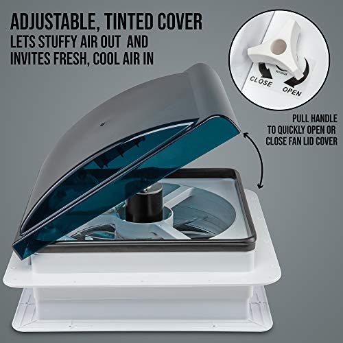 Hike Crew 14” RV Roof Vent Fan – 12V Motorhome Fan w/ 3 Speed Intake & Exhaust – Manual Crank Lift & Smoke Lid – Includes Screws & Garnish
